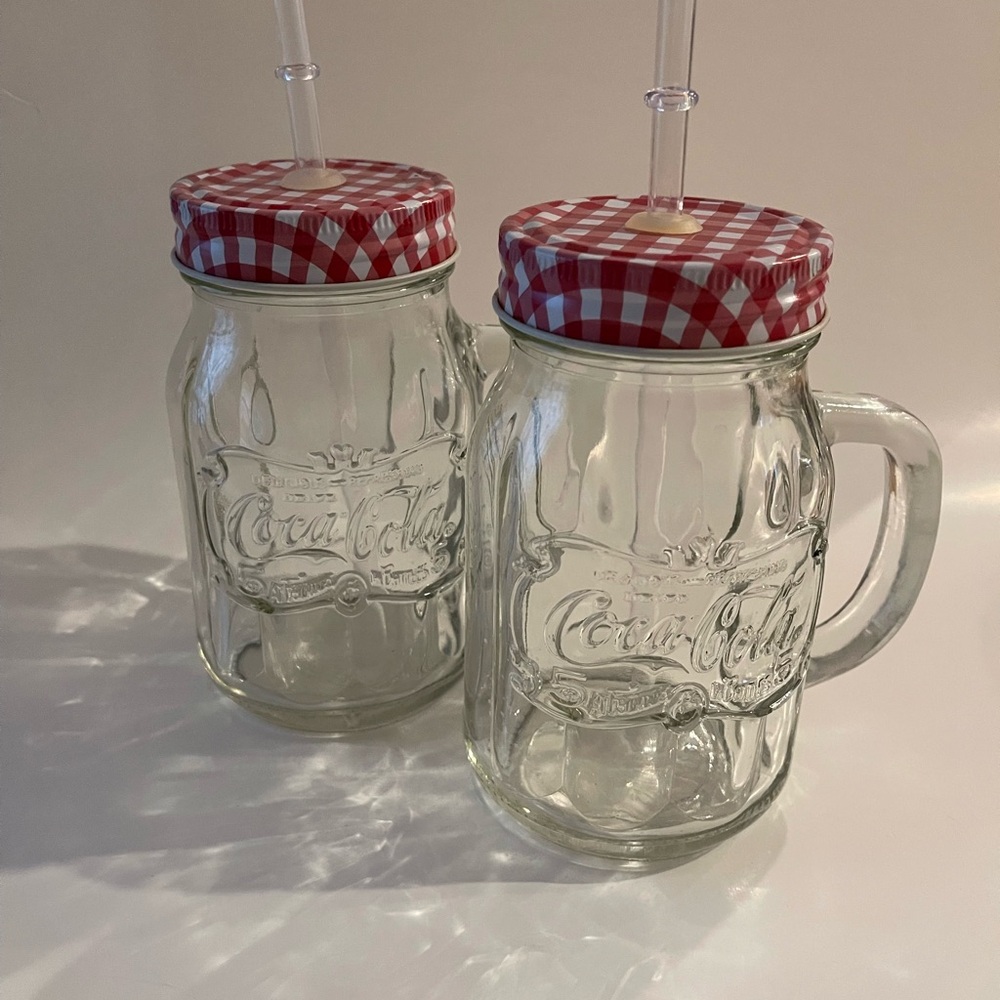 Coca-Cola Mason Jars with Red Checkered Lids
